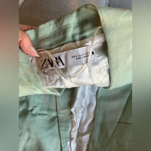 ZARA oversized Linen blend rustic Blazer suit jacket light Mint sage Green sz S - Picture 13 of 16